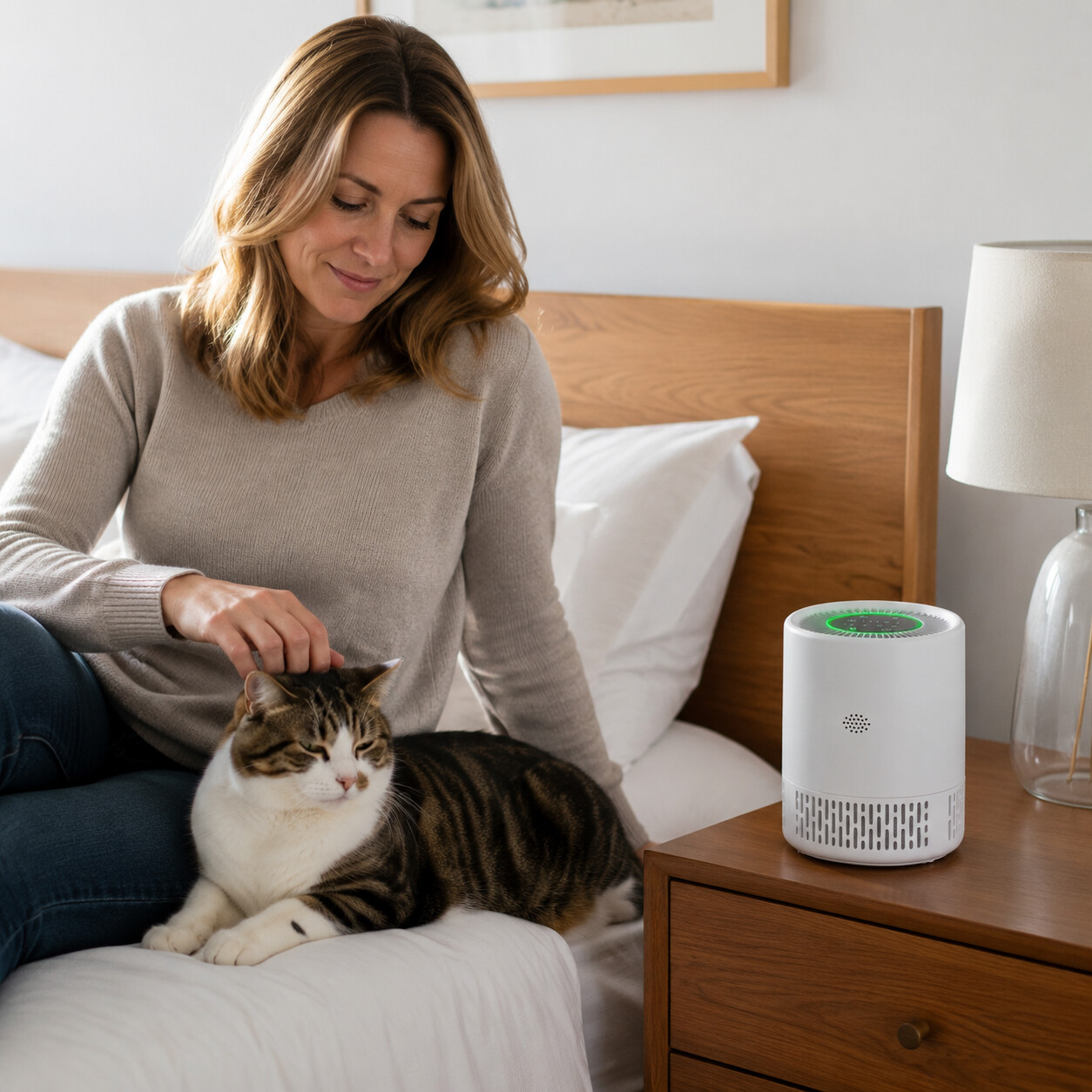 Mit Katze im Schlafzimmer, PuraNox filtert die Pollen