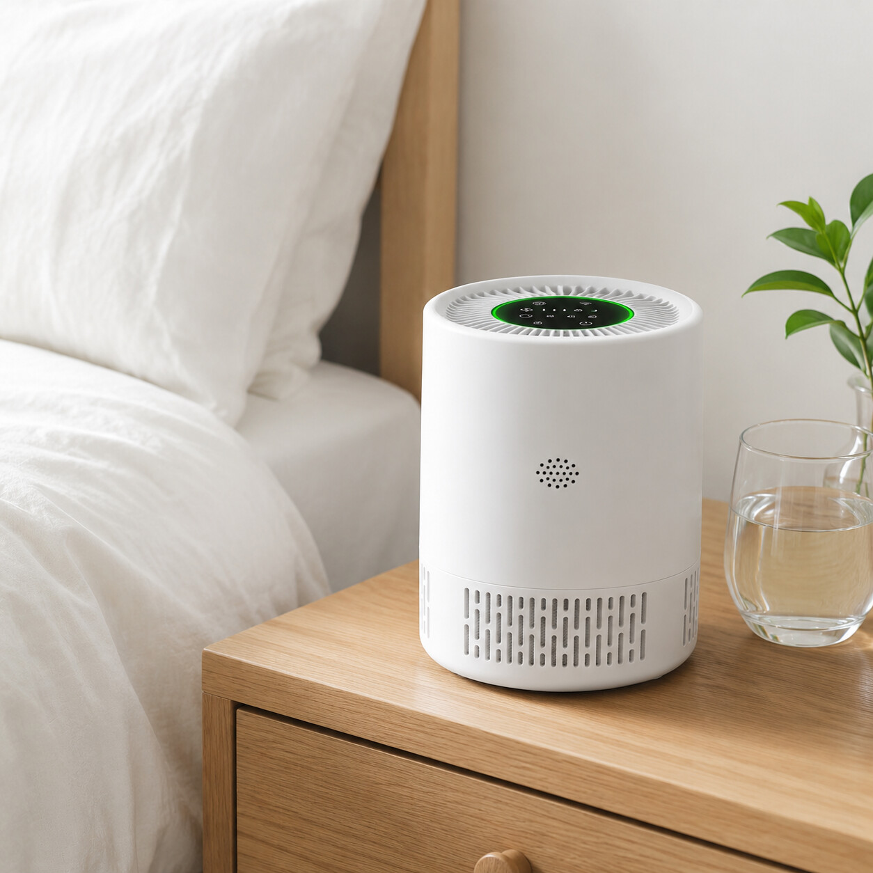 PuraNox auf dem Nachtkasten neben dem Bett